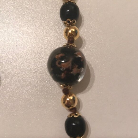 🖤✨ Vintage Black & Goldtone Murano Glass Beaded Necklace | 24” - Picture 5 of 7